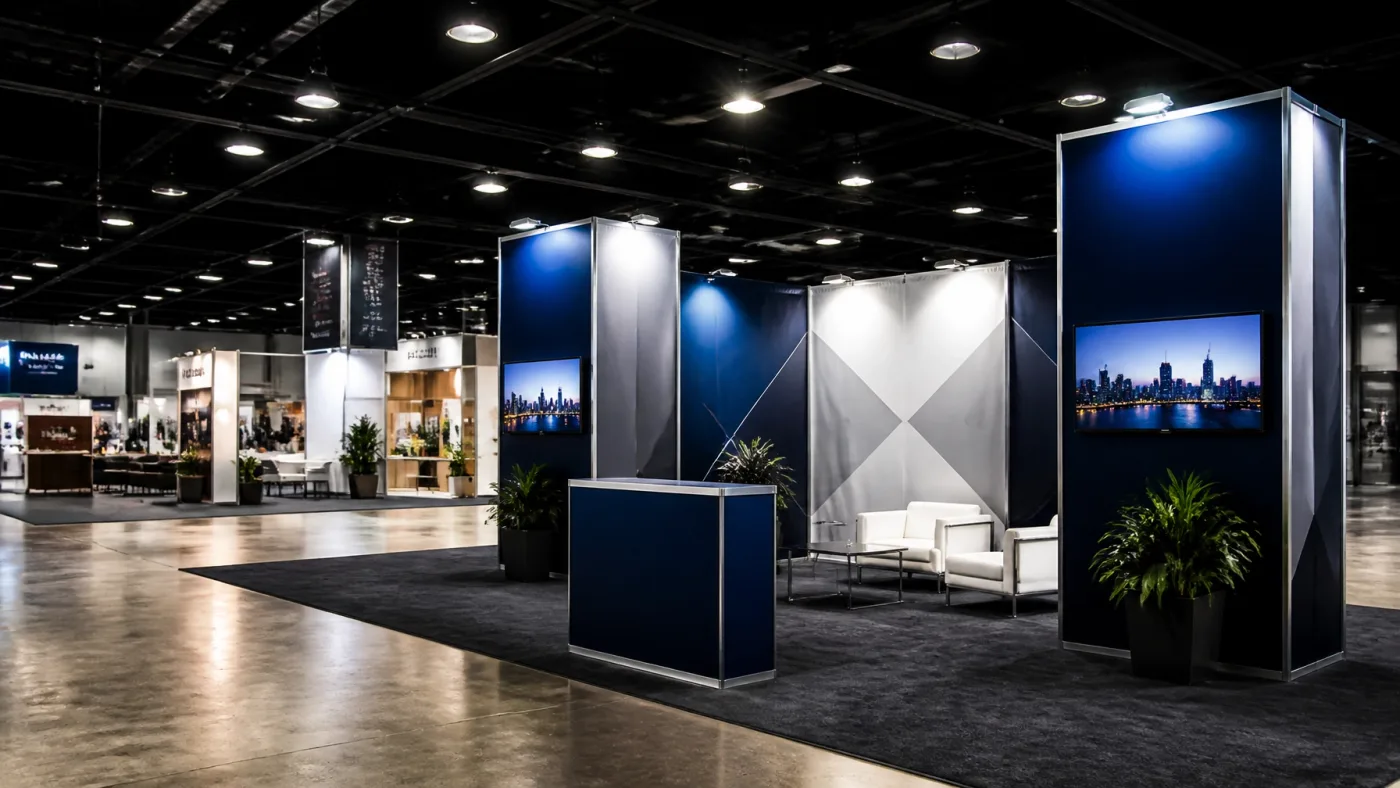 A finished trade show exhibit ready for visitors
